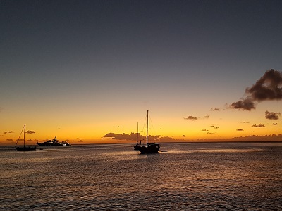 The sunset that has become the header of the blog. With some superyacht in the background. Yes, it has a helicopter on deck.