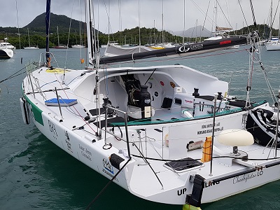 A fancy racing yacht in the marina at Le Marin. Sleek.