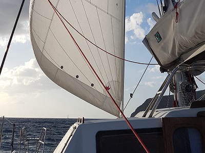 Sailing along on the Genoa alone, somewhere around Diamond Rock.