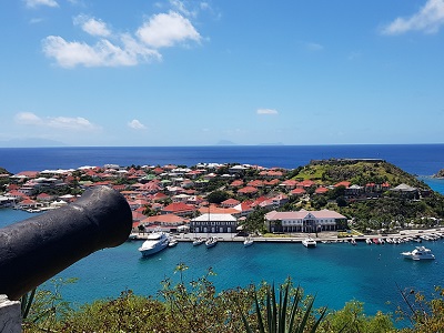 View from the lighthouse over the Gustavia harbour with St Kitts & Statia in the background.